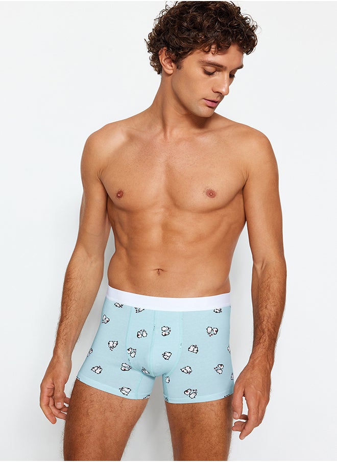 trendyol 3-Piece Multi-Colored Animal Patterned-Plain Pack Cotton Couple Boxers TMNAW24BX00018  - Image 3