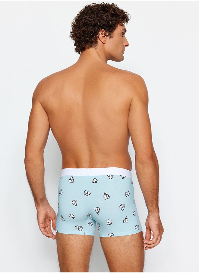 trendyol 3-Piece Multi-Colored Animal Patterned-Plain Pack Cotton Couple Boxers TMNAW24BX00018  - Image 4