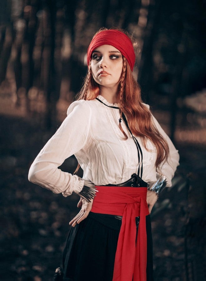 CICOCI Men Pirate Costume Accessories Set For Women Pirate Hat Pirate Head Scarf Pirate Sash Belt Dress Accessories, Red, One size - Image 2