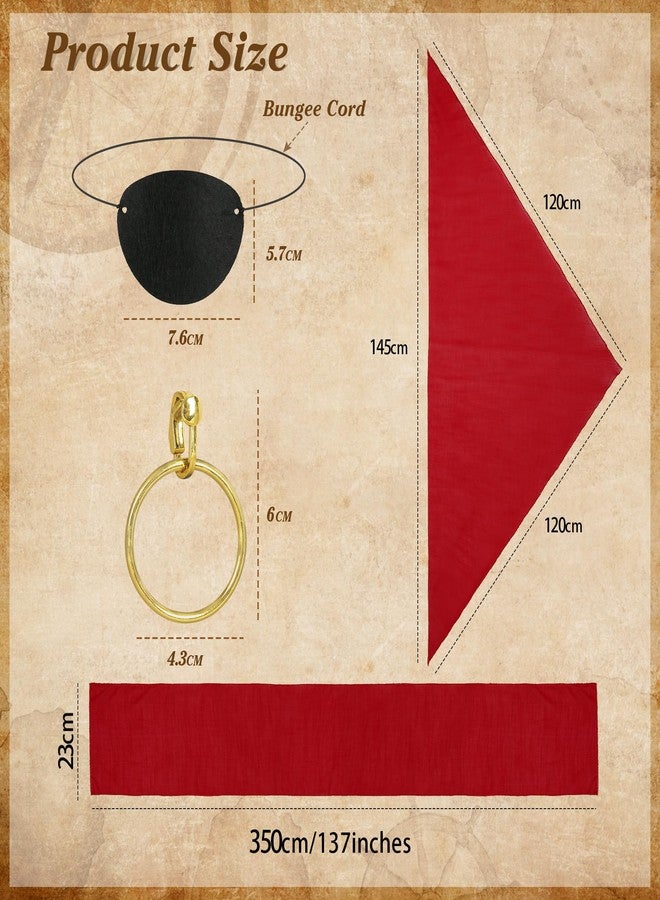 CICOCI Men Pirate Costume Accessories Set For Women Pirate Hat Pirate Head Scarf Pirate Sash Belt Dress Accessories, Red, One size - Image 4