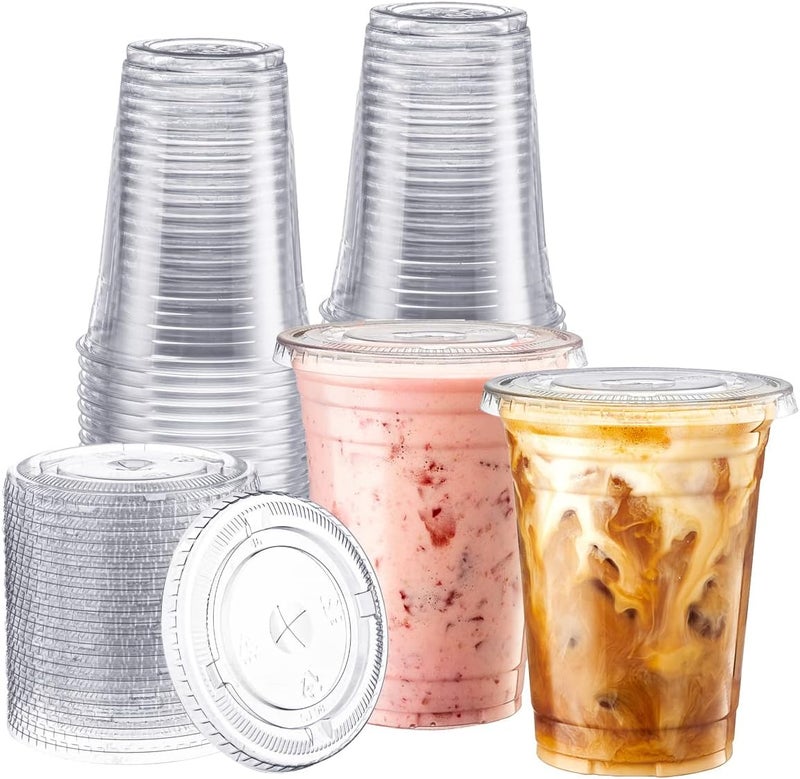 Zeml [100 Sets 16 oz. Plastic Cups With Lids, Smoothie Cups, Milkshake Cups - Image 1