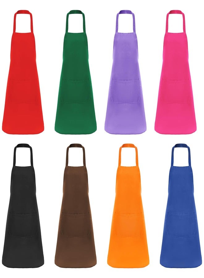 Fengek 8 Pcs Bib Apron for Unisex Colorful Kitchen Apron Bulk with 2 Roomy Pockets for Kitchen BBQ Painting Baking, Multicolor 1 - Image 1