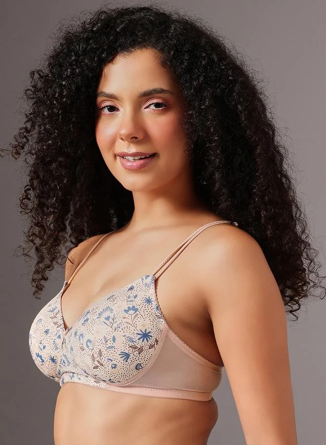 كلوفيا حمالة صدر تيشيرت بتغطية كاملة مع حشوة وبدون سلك وطبعة زهور