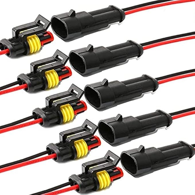 موصل سلك كهربائي ثنائي المسار 16AWG ذكر أنثى مقبس توصيل سريع الفصل مقاوم للماء قابس تشغيل 15 مم سلسلة طرفية للسيارة والشاحنة والدراجة النارية والقوارب البحرية عبوة من 5 قطع