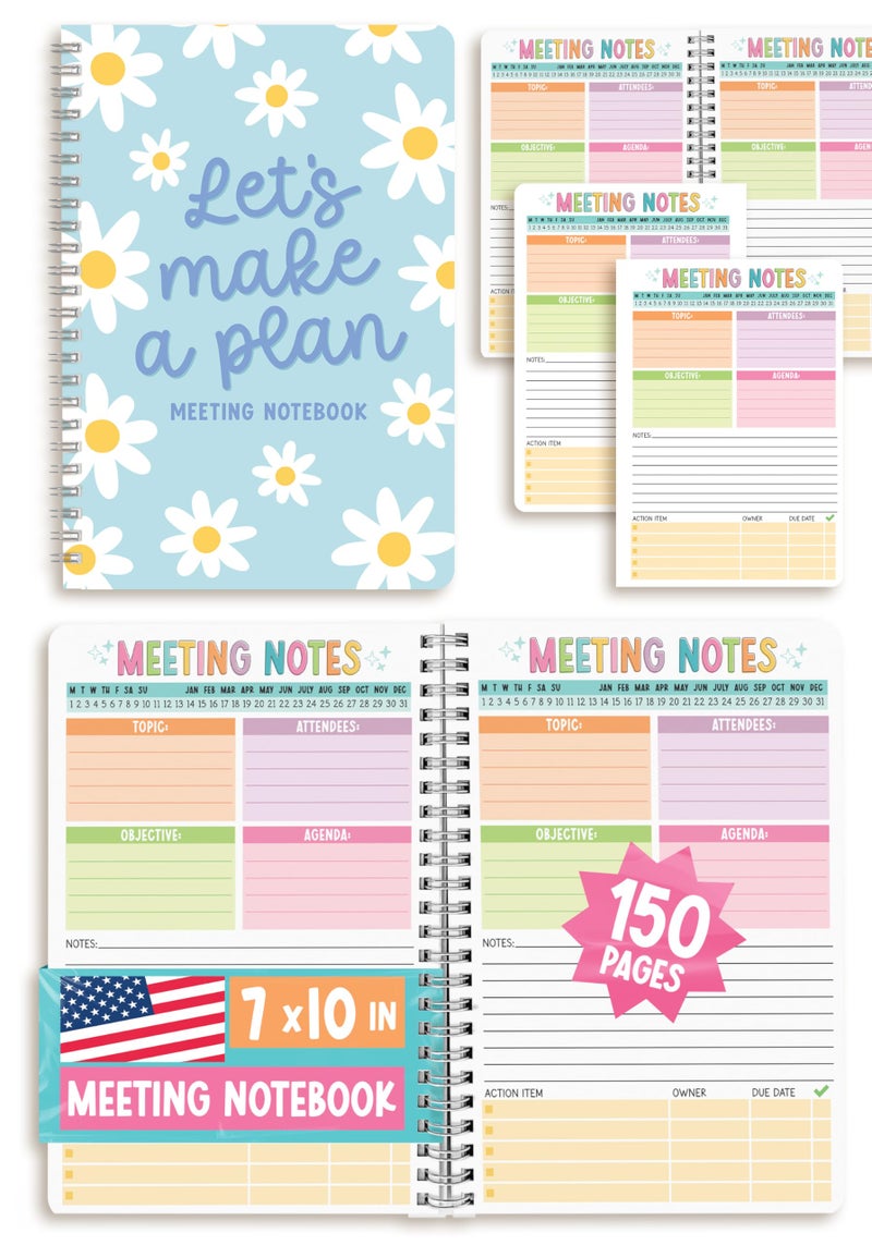 Hadley Designs Meeting Notebook For Work Organization - Work Meeting Notebook for Women, Notebooks for Note Taking, Project Planning Notebooks, Note Books for Workers, Business Organizer Planner - Image 1
