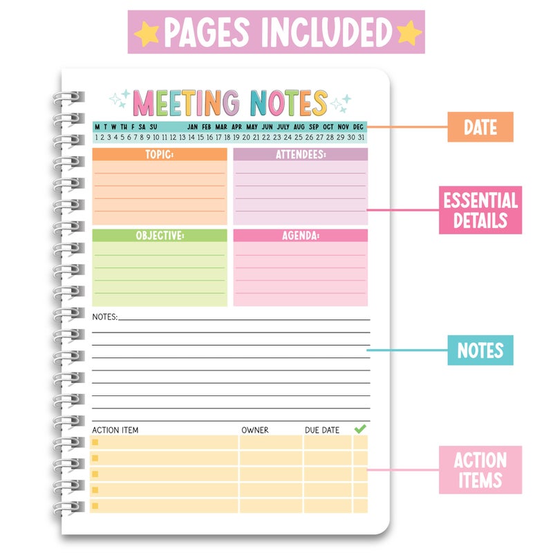 Hadley Designs Meeting Notebook For Work Organization - Work Meeting Notebook for Women, Notebooks for Note Taking, Project Planning Notebooks, Note Books for Workers, Business Organizer Planner - Image 3