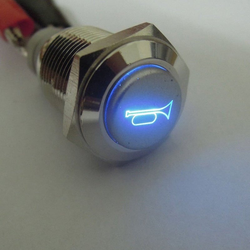 ESUPPORT 12V Car Auto Blue LED Light Momentary Speaker Horn Push Button Metal Toggle Switch 19mm - Image 5