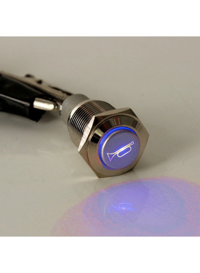 ESUPPORT 12V Car Auto Blue LED Light Momentary Speaker Horn Push Button Metal Toggle Switch 19mm - Image 1