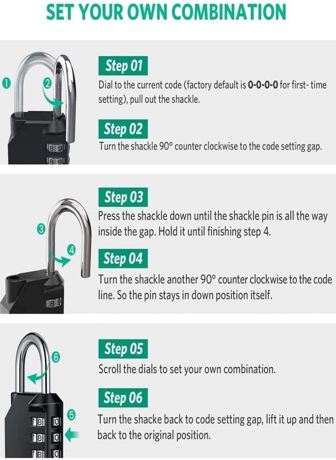 Generic 2 Pcs Combination Padlock , 4 Digit Padlock with Locks High Security Code Waterproof Outdoor for Gym Sports Locker, Fence Gate, Toolbox, Case, Hasp Cabinet Storage (Black)  - Image 4