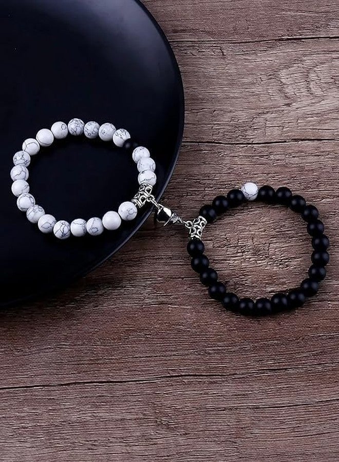 Sukhad Magnetic Couple Bracelet Set for Men & Women | Black & White Matching Beaded Bracelets | Love Heart Magnetic Attraction Bracelet | Relationship Gift Jewelry - Image 4