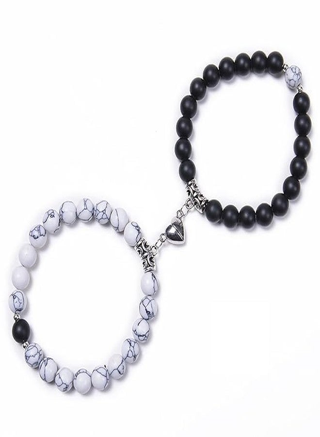Sukhad Magnetic Couple Bracelet Set for Men & Women | Black & White Matching Beaded Bracelets | Love Heart Magnetic Attraction Bracelet | Relationship Gift Jewelry - Image 1
