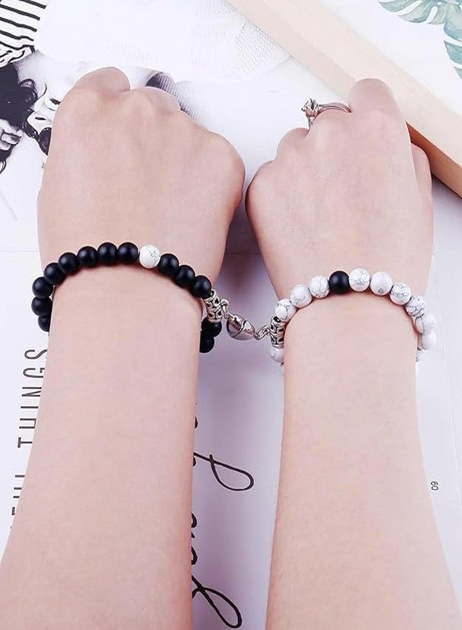 Sukhad Magnetic Couple Bracelet Set for Men & Women | Black & White Matching Beaded Bracelets | Love Heart Magnetic Attraction Bracelet | Relationship Gift Jewelry - Image 2