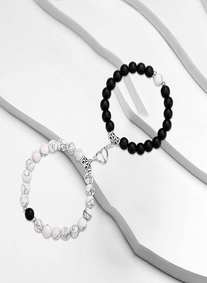 Sukhad Magnetic Couple Bracelet Set for Men & Women | Black & White Matching Beaded Bracelets | Love Heart Magnetic Attraction Bracelet | Relationship Gift Jewelry - Image 5