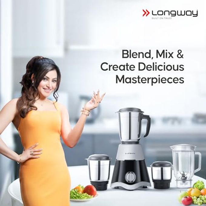 LONGWAY Super Dlx Juicer Mixer Grinder | Up to 750 Watt Powerful Motor | 4 Jars for Grinding, Mixing, Juicing | 2 Year Warranty | Black & Gray - Image 2