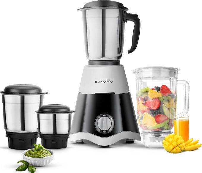 LONGWAY Super Dlx Juicer Mixer Grinder | Up to 750 Watt Powerful Motor | 4 Jars for Grinding, Mixing, Juicing | 2 Year Warranty | Black & Gray - Image 1