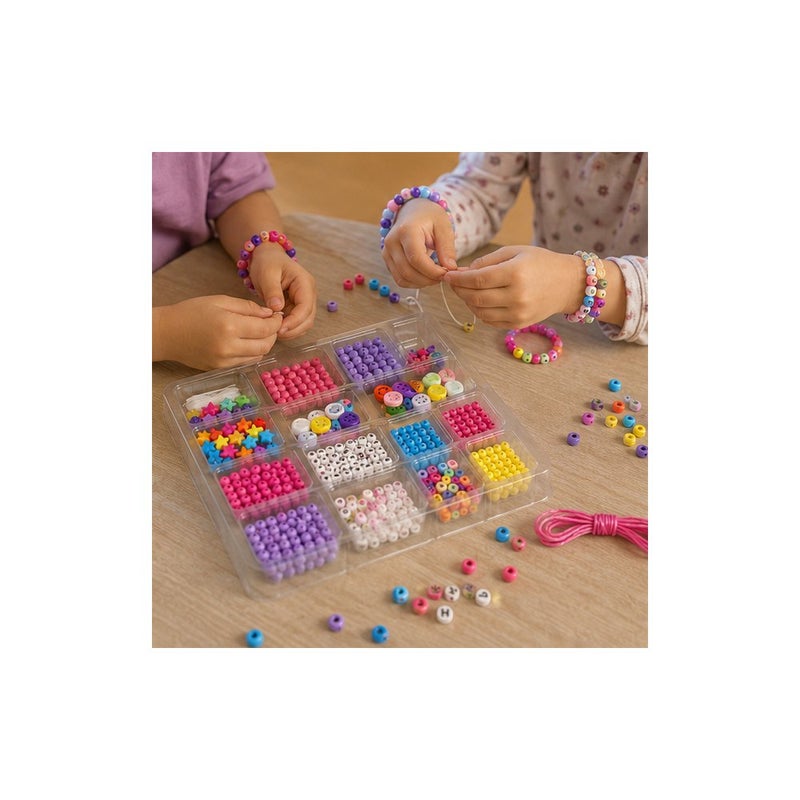 Designer DIY Jewellery Design Bead Kit for Girls, Bracelet Making Set with Colourful Beads and Elastic Cord - Image 4