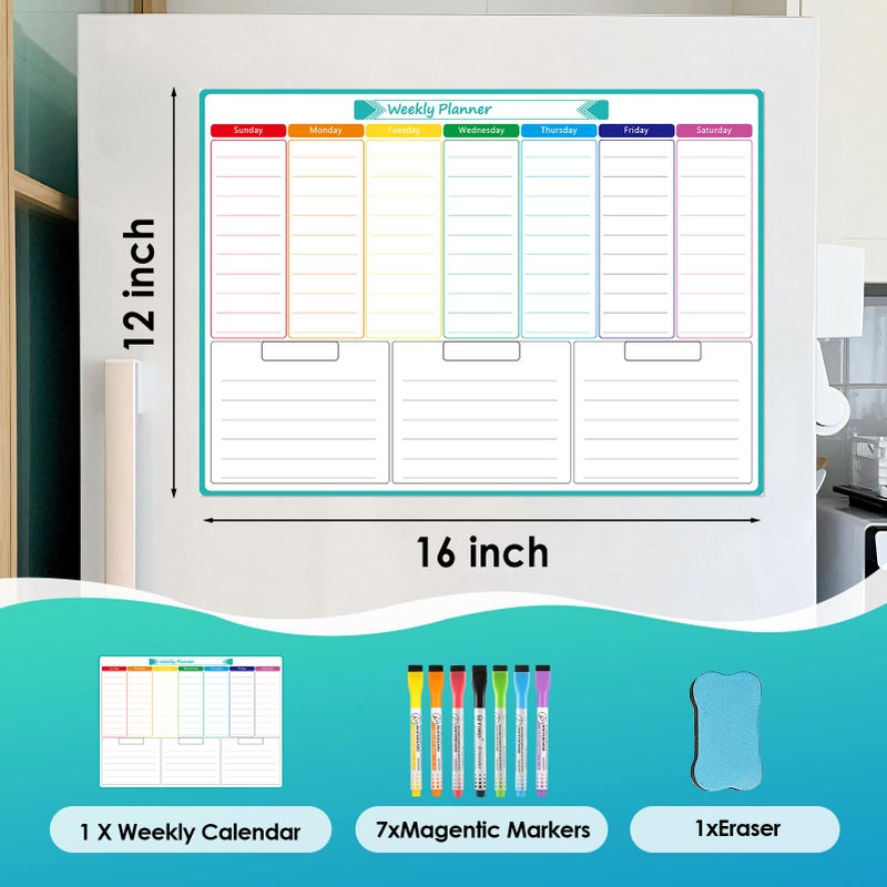MaxGear Weekly Dry Erase Board for Fridge, Magnetic Calendar Whiteboard Planner for Refrigerator with Stain Resistant Technology, Include 7 Fine Point Markers and 1 Eraser, 16"x12" - Image 5