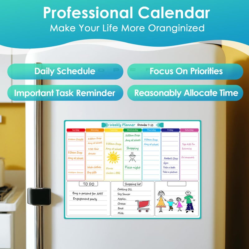 MaxGear Weekly Dry Erase Board for Fridge, Magnetic Calendar Whiteboard Planner for Refrigerator with Stain Resistant Technology, Include 7 Fine Point Markers and 1 Eraser, 16"x12" - Image 3