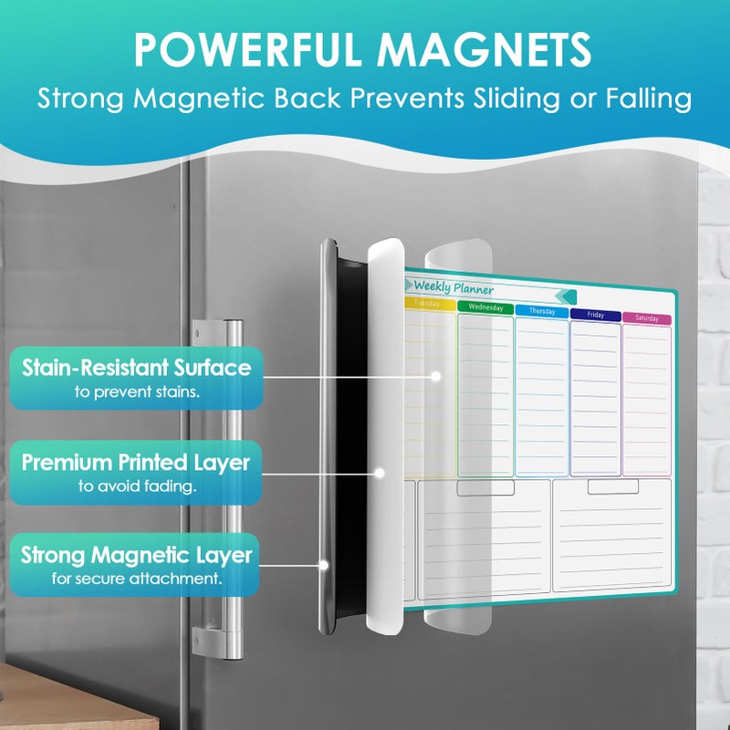 MaxGear Weekly Dry Erase Board for Fridge, Magnetic Calendar Whiteboard Planner for Refrigerator with Stain Resistant Technology, Include 7 Fine Point Markers and 1 Eraser, 16"x12" - Image 2