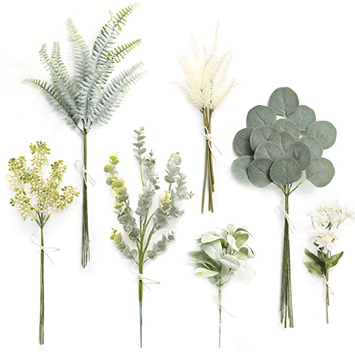 Serra Flora Artificial Greenery Spray Box Set(Pack of 46pcs) with 7 Kinds of DIY Wedding Bouquet Filler Table Centerpieces and Floral Arrangement (Dusty Green) - Image 1