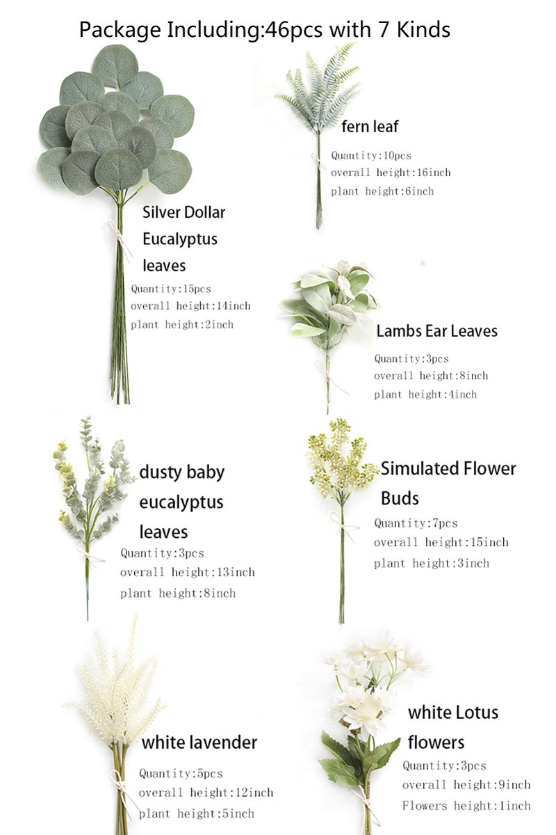 Serra Flora Artificial Greenery Spray Box Set(Pack of 46pcs) with 7 Kinds of DIY Wedding Bouquet Filler Table Centerpieces and Floral Arrangement (Dusty Green) - Image 3