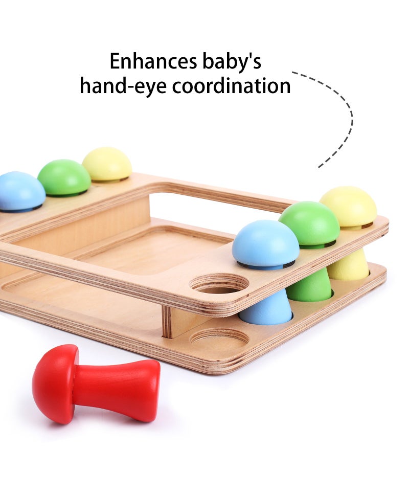 Intellibaby لوحة دبابيس الفطر الذكية للأطفال من عمر 14 شهرًا، 9 قطع لعبة خشبية لتطوير المهارات الحركية الدقيقة، لعبة مطابقة الألوان لحل المشكلات - Image 4