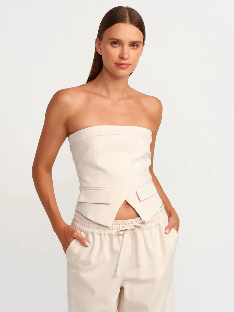 ديلفين DILVIN Strapless Fitted Crop Top With Zipper