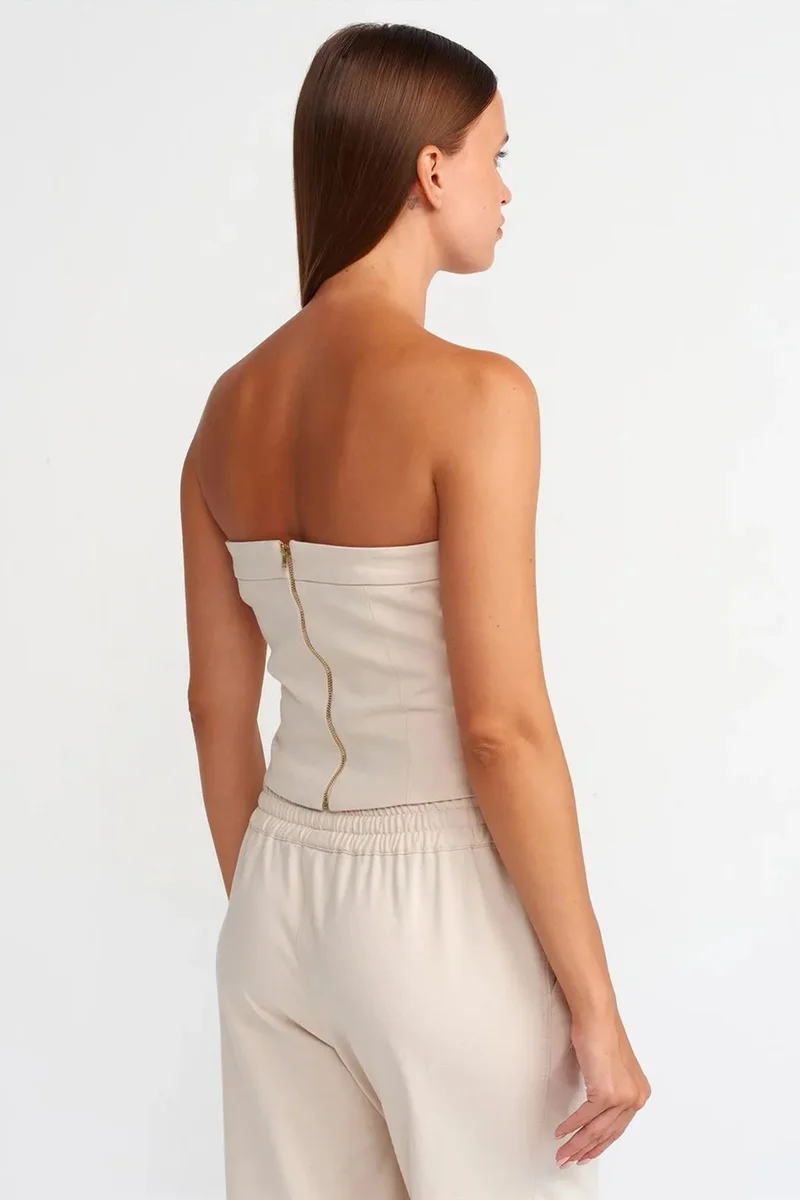 Dilvin DILVIN Strapless Fitted Crop Top With Zipper