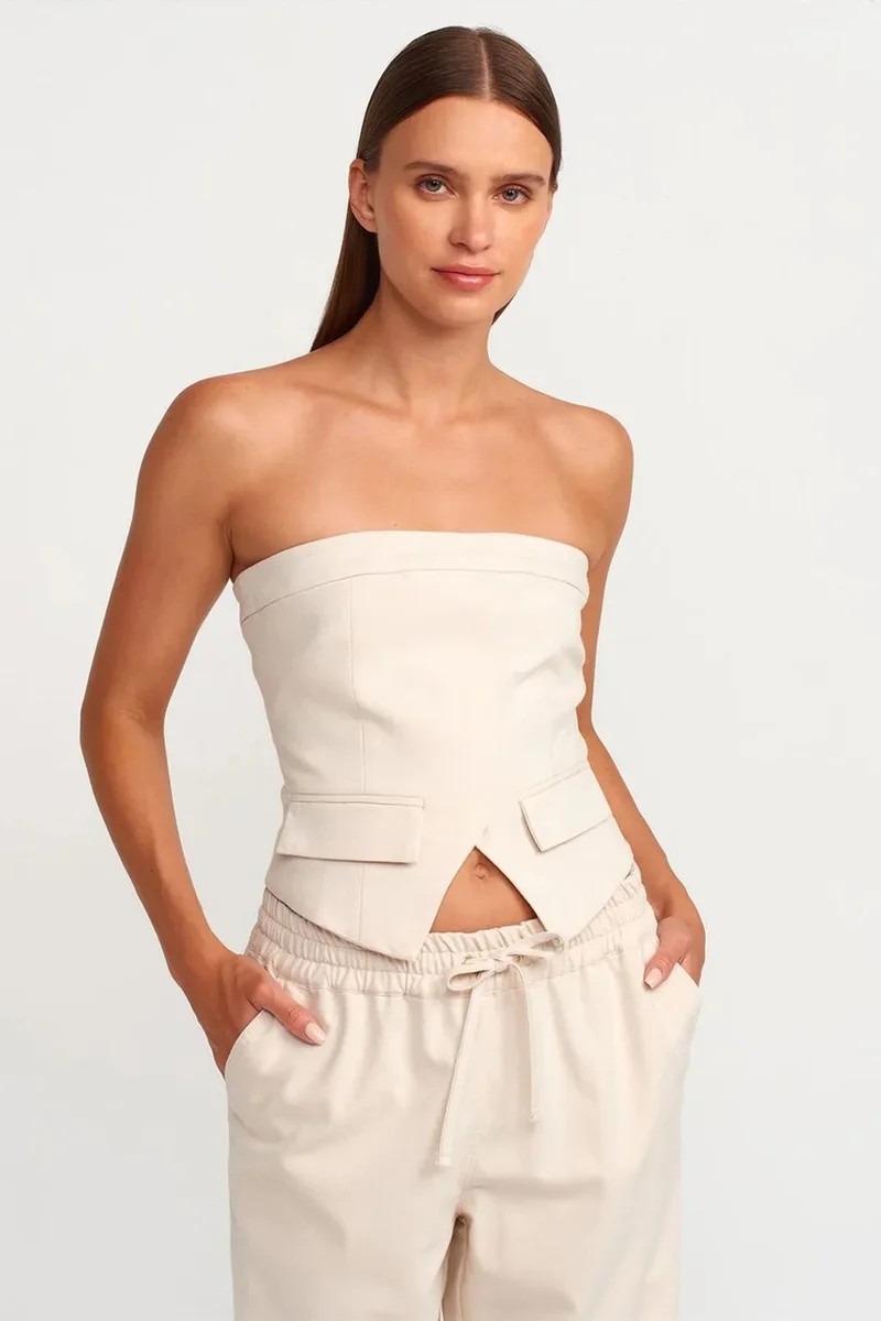 Dilvin DILVIN Strapless Fitted Crop Top With Zipper
