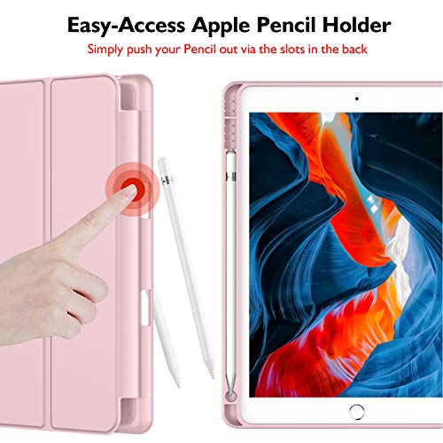 iMieet iPad 9th Generation Case 2021/iPad 8th Generation Case 2020 10.2 Inch with Pencil Holder, iPad 7th Gen 2019 Case with Soft Baby Skin Silicone Back, Auto Wake/Sleep Cover (Pink) - Image 2