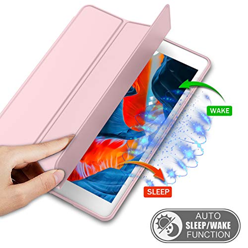 iMieet iPad 9th Generation Case 2021/iPad 8th Generation Case 2020 10.2 Inch with Pencil Holder, iPad 7th Gen 2019 Case with Soft Baby Skin Silicone Back, Auto Wake/Sleep Cover (Pink) - Image 3