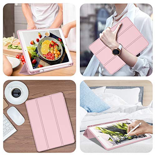 iMieet iPad 9th Generation Case 2021/iPad 8th Generation Case 2020 10.2 Inch with Pencil Holder, iPad 7th Gen 2019 Case with Soft Baby Skin Silicone Back, Auto Wake/Sleep Cover (Pink) - Image 5