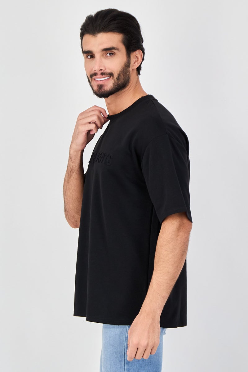 Core Elements Men Crew Neck Short Sleeve Brand Logo T-Shirt, Black - Image 2