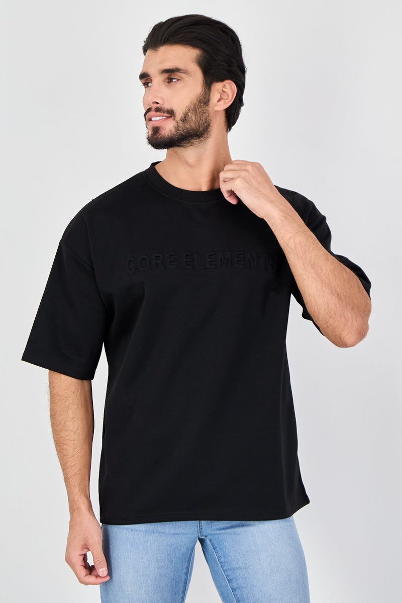 Core Elements Men Crew Neck Short Sleeve Brand Logo T-Shirt, Black - Image 1