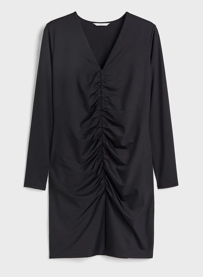 H&M Ruched Black Mini Dress