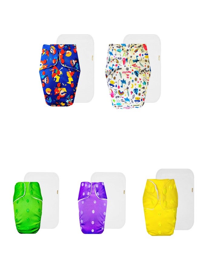 Dumbledo Premium Cloth Diaper with Cotton Insert (Pack of 5) | Hypoallergenic | Reusable & Washable | Quick Dry | All-Day Wear | 3 Months - 3 Years | Unisex Baby - Image 1