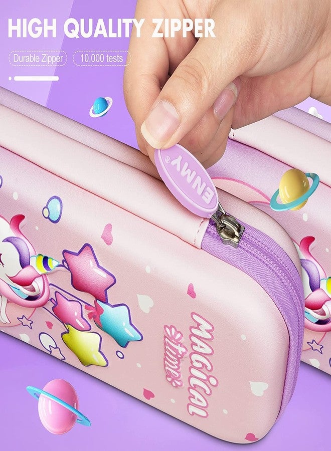 D RAJ 3D EVA Hardtop Pencil Case with Compartments - Kids Large Capacity School Supply Organizer Students Stationery Box - Girls Boys Pen Pouch (Unicorn) - Image 2