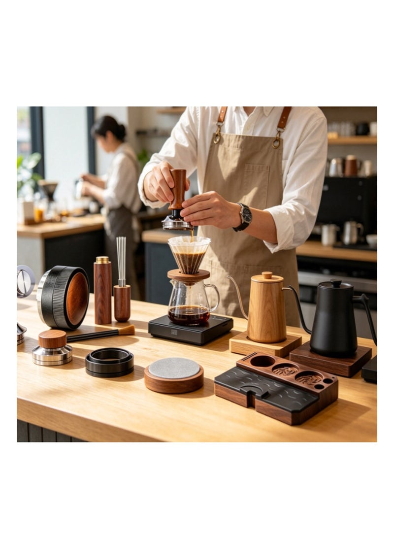 EZSOZO 51mm Espresso Accessory Kit，Calibration of Self-Leveling Tamping Tools ，with Wooden Base， Tamper， WDT Tools， Gravity Distributor， Magnetic Funnel， Latte Art Pens and Stencils - Image 5