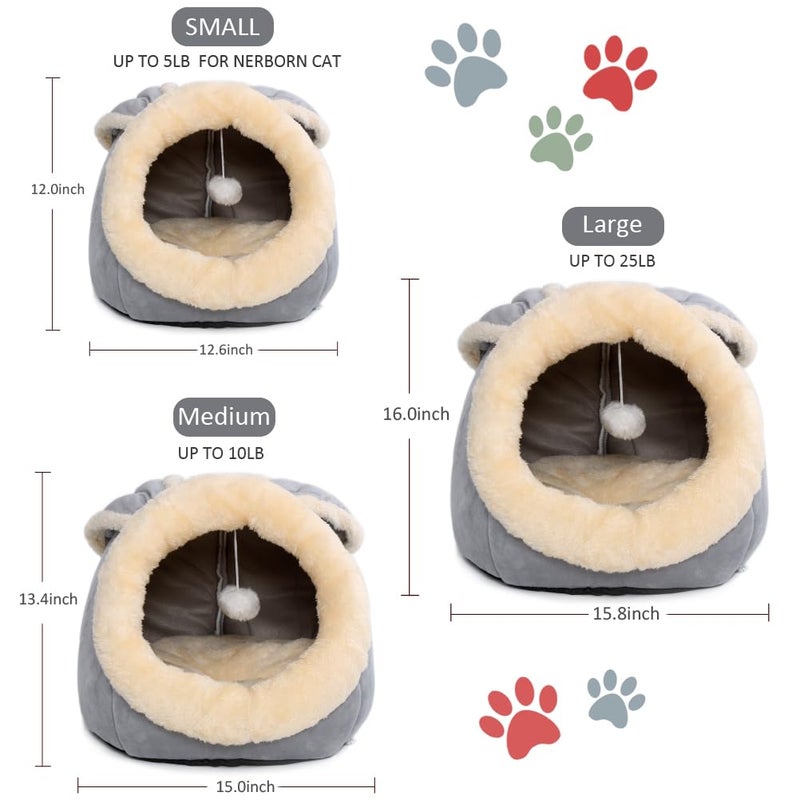 Lcybem Cat Beds for Indoor Cats - Rabbit-Shaped Cat Cave Bed with Hanging Toy,Super Soft Calming Pet Bed for Kitten&Puppy,Small Dog,Warm Plush&Machine Washable&Removable Cotton Pad,cat Hideaway(Grey M) - Image 4
