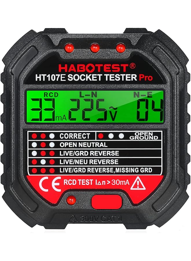 HABOTEST HABOTEST GFCI Outlet Tester with Voltage Display 90-250V Socket Tester Automatic Electric Circuit Polarity Voltage Detector Breaker Finder HT107E - Image 1