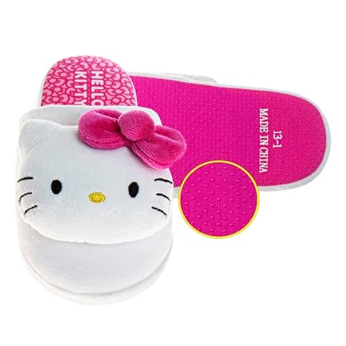 Josmo Sanrio Hello Kitty slippers for Women - Kitty White indoor cute house shoes plush fuzzy Cat slipper - White Fuchsia (size 5-6 Adult) - Image 2