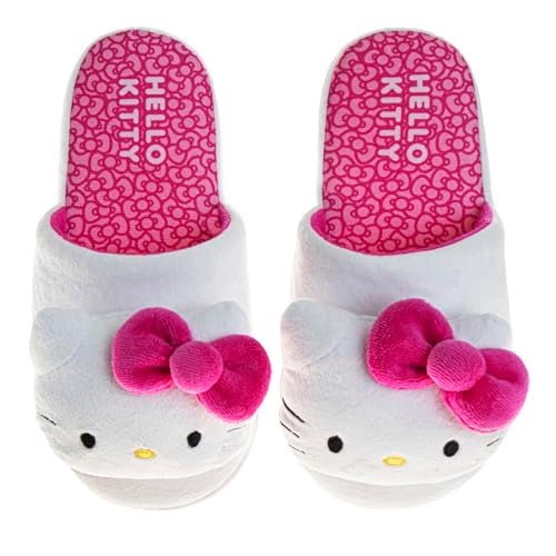 Josmo Sanrio Hello Kitty slippers for Women - Kitty White indoor cute house shoes plush fuzzy Cat slipper - White Fuchsia (size 5-6 Adult) - Image 1