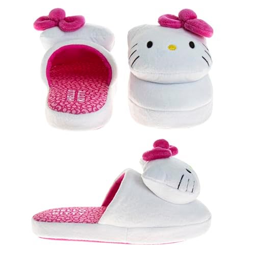 Josmo Sanrio Hello Kitty slippers for Women - Kitty White indoor cute house shoes plush fuzzy Cat slipper - White Fuchsia (size 5-6 Adult) - Image 3