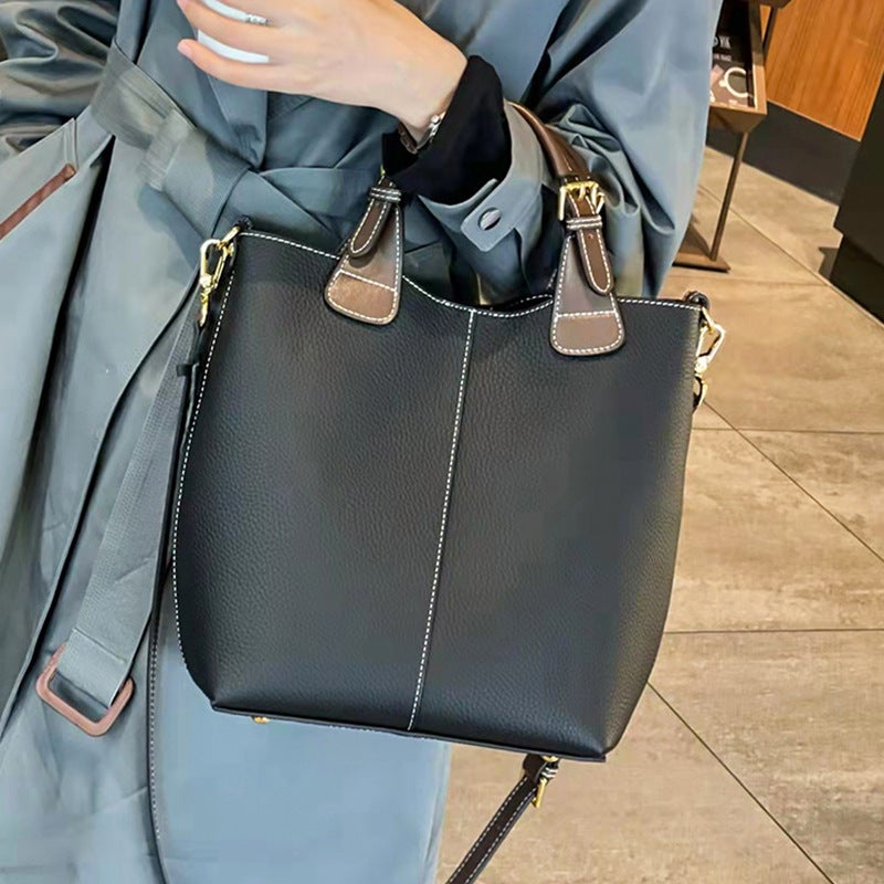 Genuine Leather Women'S Bag Bucket Bag 2023 New Fashion Crossbody Large Capacity Bag Fashionable Shoulder Tote Commuter Handbag - Image 3