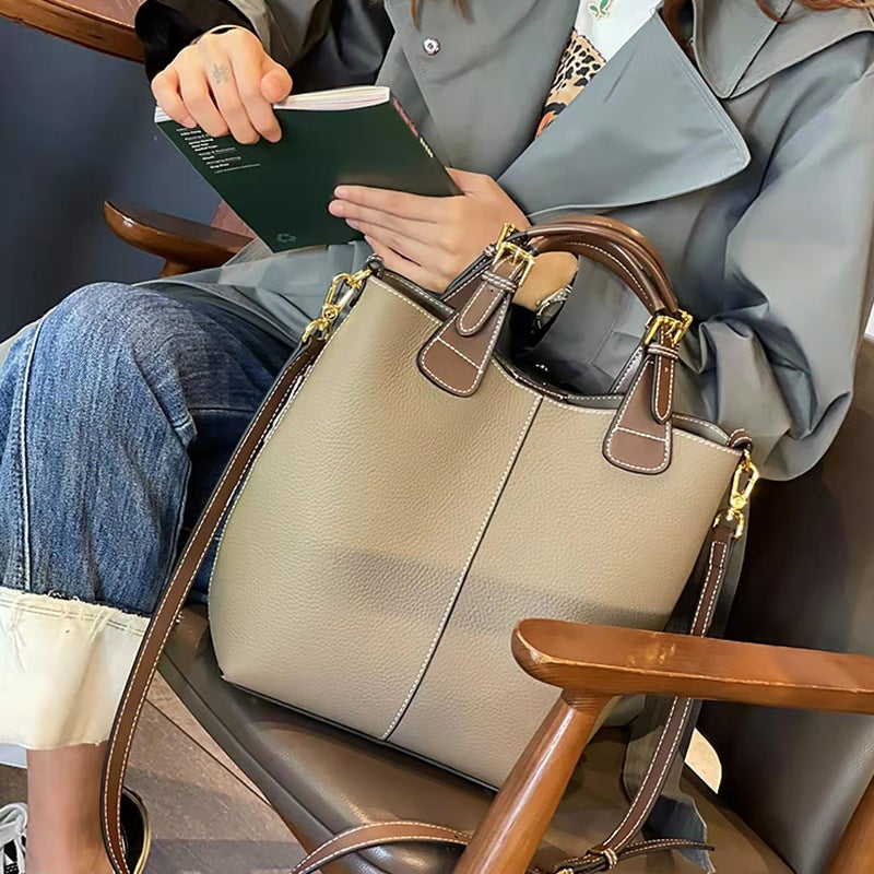 Genuine Leather Women'S Bag Bucket Bag 2023 New Fashion Crossbody Large Capacity Bag Fashionable Shoulder Tote Commuter Handbag - Image 4
