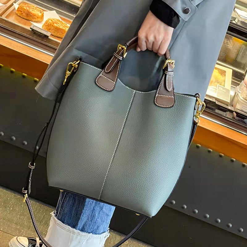 Genuine Leather Women'S Bag Bucket Bag 2023 New Fashion Crossbody Large Capacity Bag Fashionable Shoulder Tote Commuter Handbag - Image 5