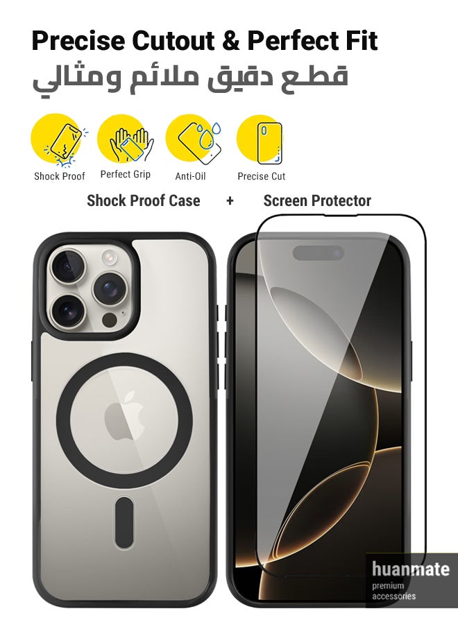 2 in 1 Apple iPhone 16 Pro Max Magsafe Protection Pack - Ultra Clear Shockproof Case & Edge-to-Edge Screen Protector, 360 Degree Protection, Back Cover & Screen Protector for Apple iPhone 16 Pro Max