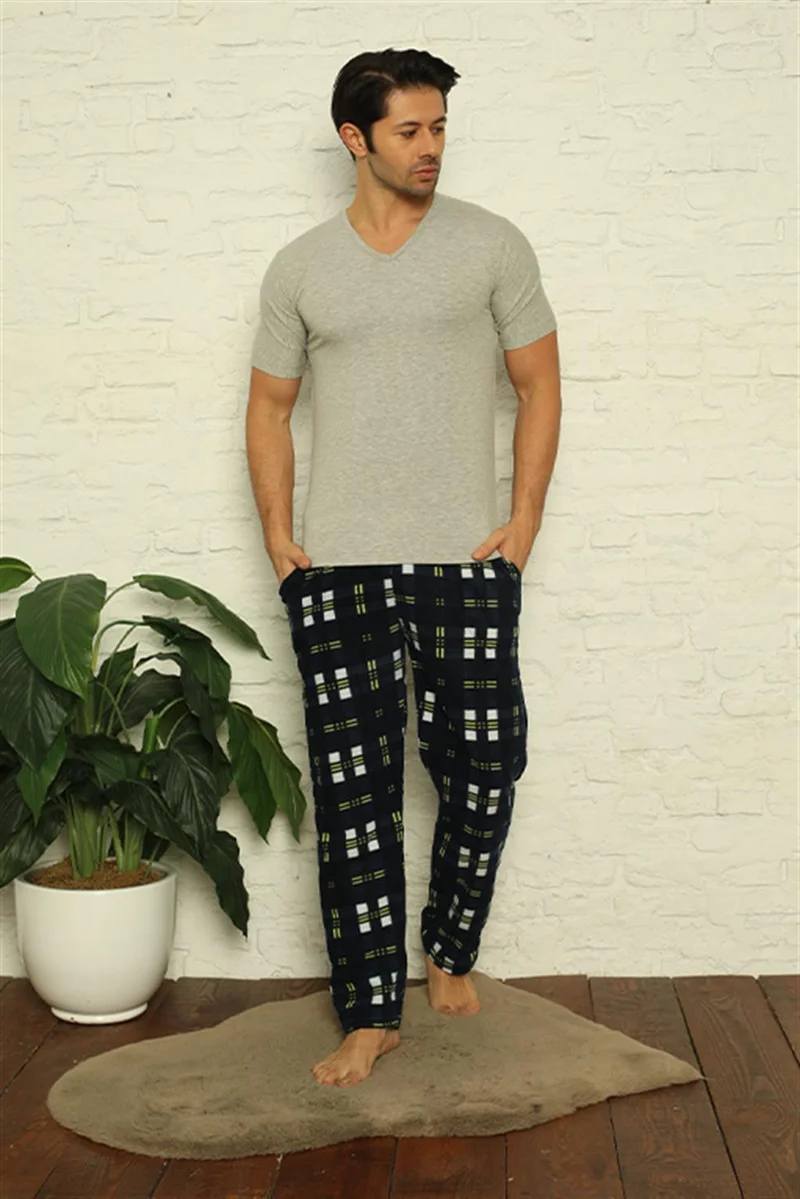 اكبينيز Men's Fleece Bottom Pajamas 7007