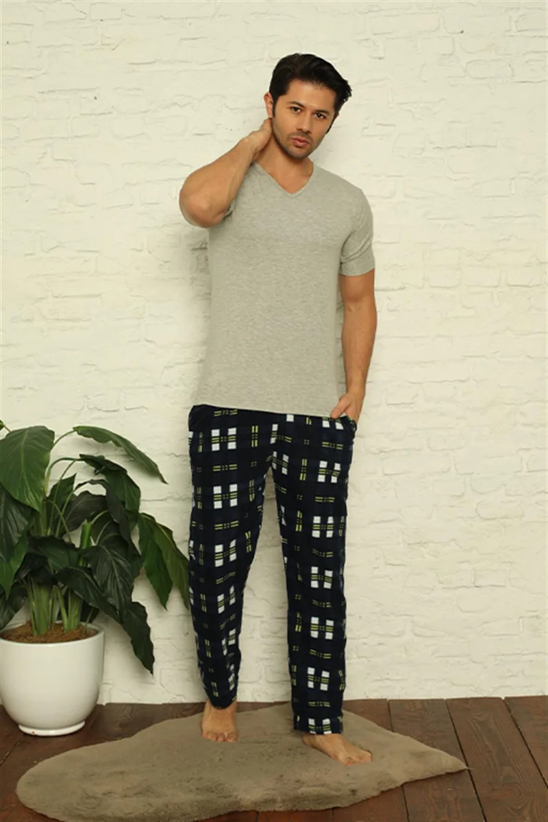 اكبينيز Men's Fleece Bottom Pajamas 7007