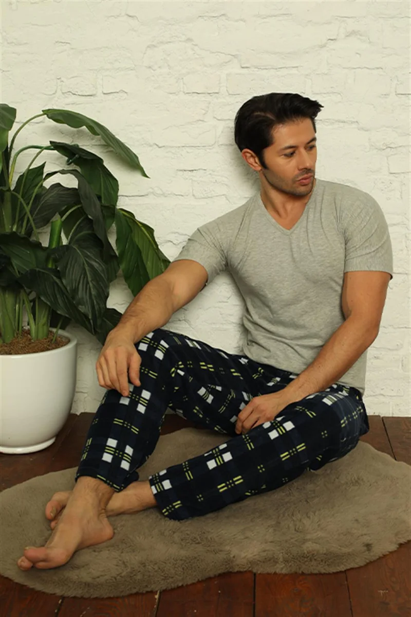 اكبينيز Men's Fleece Bottom Pajamas 7007